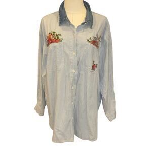 Vintage Solutions Striped Button Down Shirt Embroidered  Harvest Oversized